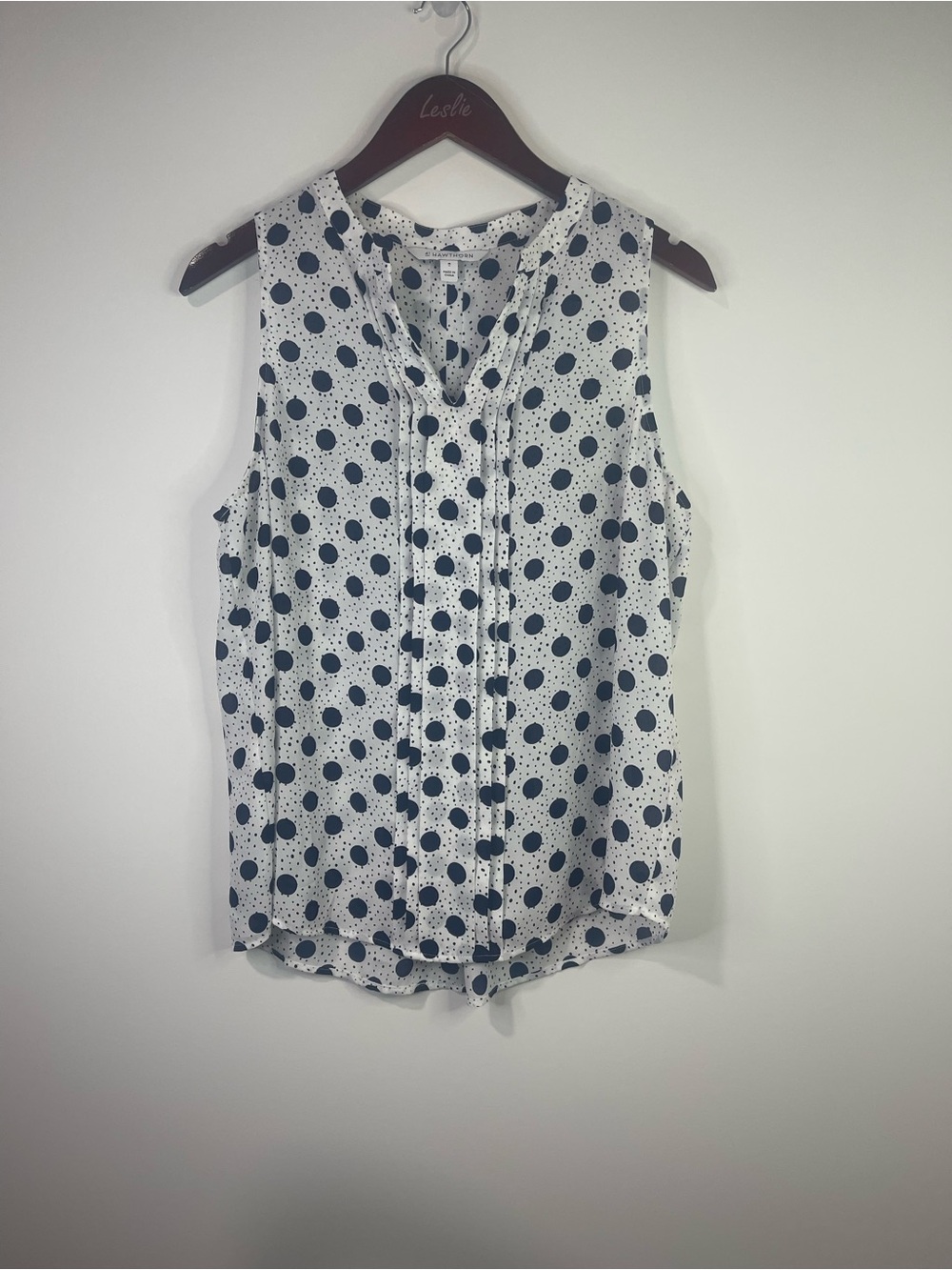 41 Hawthorn White Sleeveless Polka Dot Camisole with Navy Dots